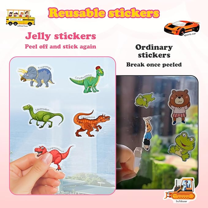 EooCoo Reusable Sticker Books for Kids, Toddler Craft Activities, Sensory Educational Toys, Toddler Travel Toys Games Crafts Gifts - Space, Dinosaurs and Vehicles