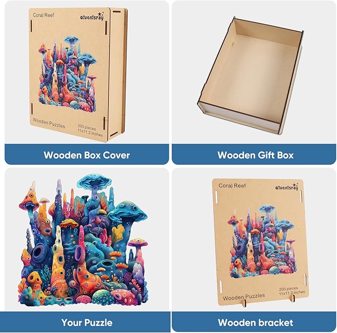 Wooden Puzzles for Adults 200 Pieces, Coral Ocean Jigsaw Puzzles, Unique Shape Adult Puzzles, Irregular Wood Puzzles Creative Gift for Adults Family Game(11x11.2 in)
