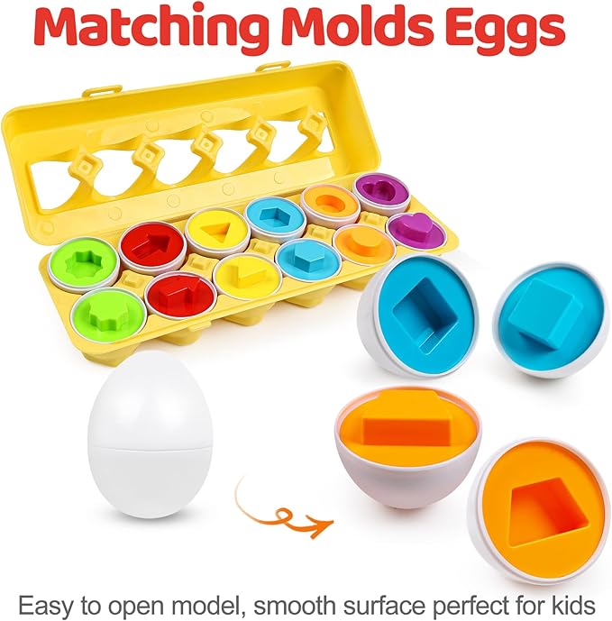 Egg Toys for Toddlers 1-3,Montessori Geometric Eggs Early Fine Motor Skills Learning Color Shape Sorting Matching Game Easter Basket Stuffers for Kids Boys Girls