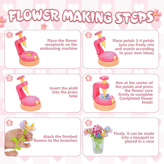 Fabric Flower Bouquets Toys DIY Craft Kits Toys for Kids Arts and Crafts for Kids Ages 4-5-6-7-8-10-12 Year Old Girl Birthday Gifts Making Bouquets Little Girl Kid's Gardening Set (DIY Flower Set)