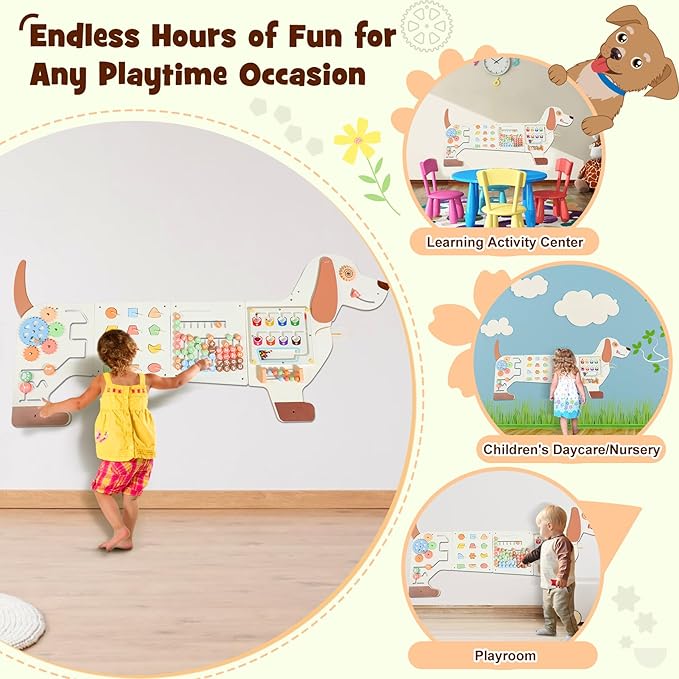 Wall Activity Panels Busy Board: Dog Montessori Sensory Toys for Toddlers - Learning Activity Center Children's Daycare Nursery Playroom Essentials