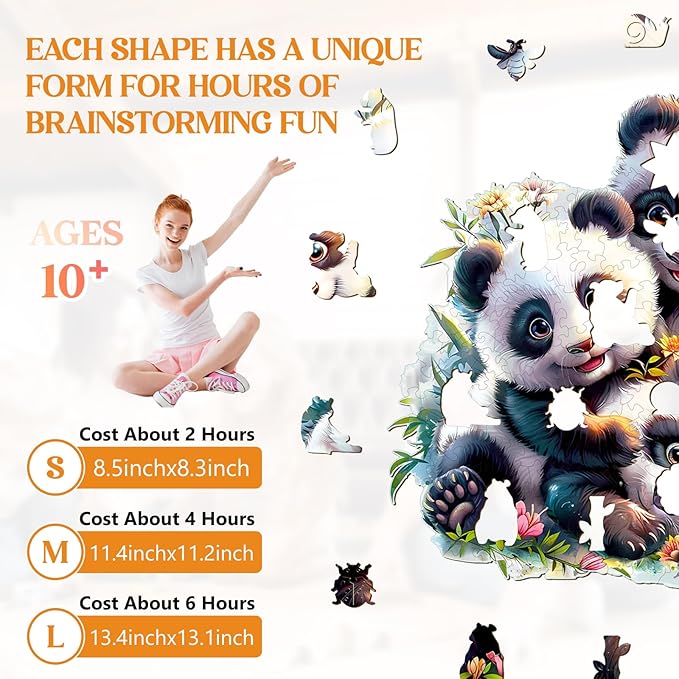 Wooden Puzzles for Adults, Panda Family Wooden Jigsaw Puzzles for Adults Kids, Unique Shaped Wood Puzzles Adult, Creative Birthday Gifts for Friends Family Game(13.4 * 13.1in 270pcs)