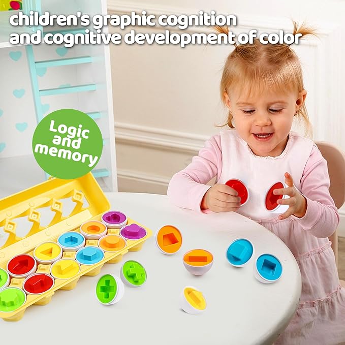 Egg Toys for Toddlers 1-3,Montessori Geometric Eggs Early Fine Motor Skills Learning Color Shape Sorting Matching Game Easter Basket Stuffers for Kids Boys Girls