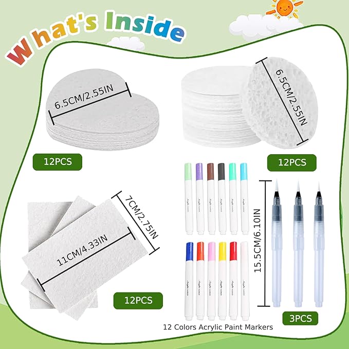 Magic Puffy Paint Foam Texture Painting Kit: 36 Sheets 3D Foam Texture Paper (Round, Heart, Rectangle) with Watercolor Pens & Brushes, DIY Puffy Popcorn Drawing Art Set for Kids & Crafts
