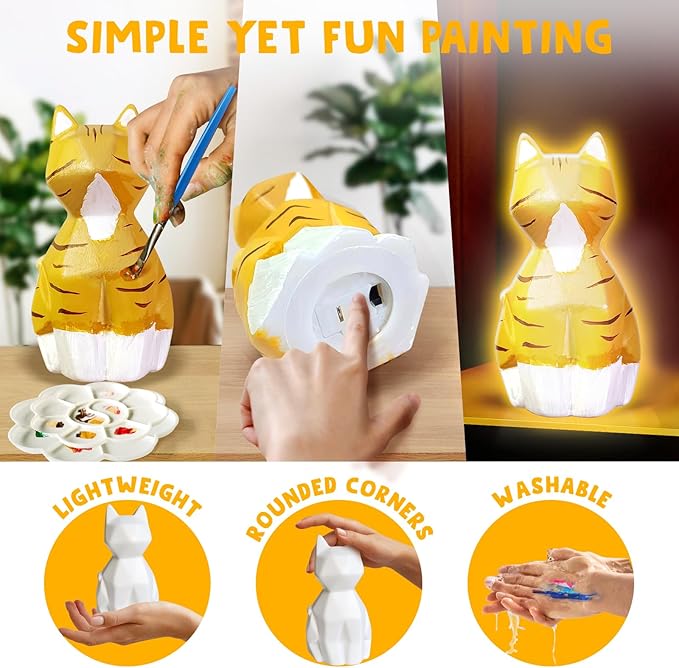 Goodyking Paint Your Own Cat Lamp Kit, 2pcs DIY Cat Crafts Night Light, Arts & Crafts for Kids Ages 8-12, Painting Kit for Girls Boys Age 4 5 6 7 8+, Art Supplies Creative Gift for Birthday, Party