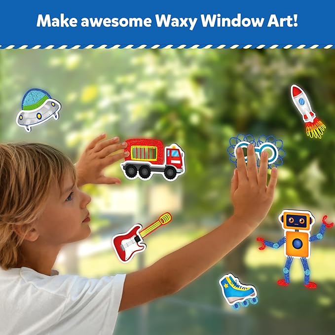 Skillmatics Waxy Window Art - 100 Bendable Waxy Sticks for Mess-Free DIY Fun, Reusable 100% Organic Beeswax Craft Kit, Travel Friendly, Creative Gifts for Girls & Boys Ages 5, 6, 7, 8, 9, 10, 11, 12