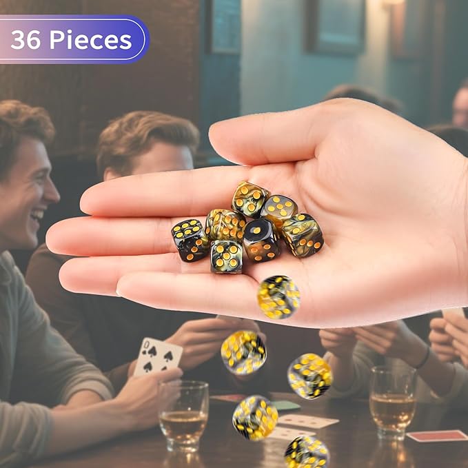 36 Pieces 12mm 6 Sided Mini Dice Set,Two Colours D6 Game Dice Set,6 Sided Standard Game Dice for Board Games Dice Games Classroom Teaching Dices Game,with Portable Gaming Box(Gold & Black)
