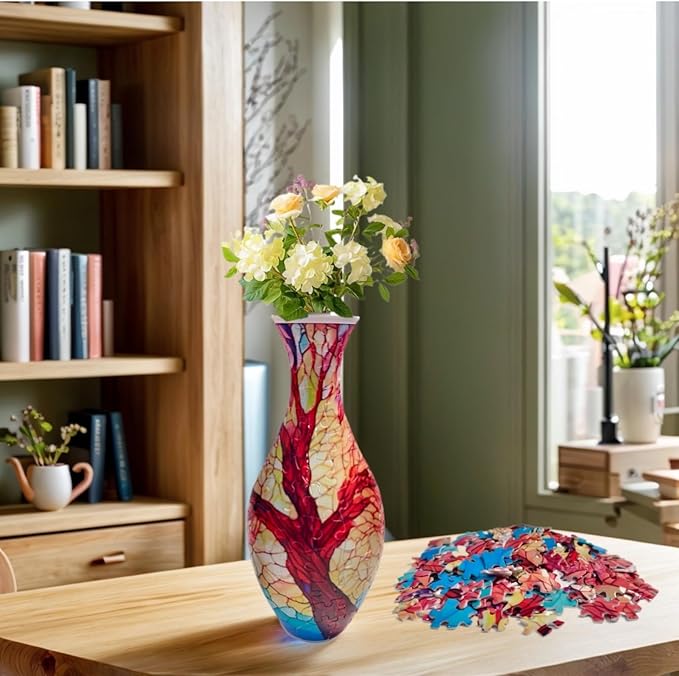 3D Vase Puzzle for Adults Room Decor Puzzles- Reusable Flower Vase with Tree of Life Design, Dust-Free Plastic Crafts,House Warming Gift for Flower Arrangements and Home Decoration