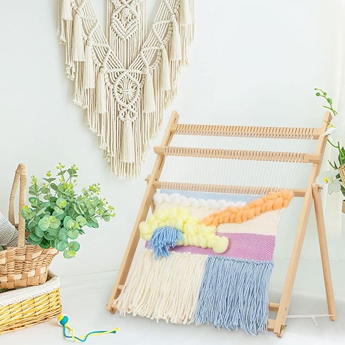 Sawvolker Weaving Loom with Stand 25.2" HX19.3 W,Wooden Multi-Craft Weaving Loom Arts & Crafts, Extra-Large Weaving Frame Loom,Develops Creativity Frame Loom Kit for Beginner,Adult,Kids,Loom Large
