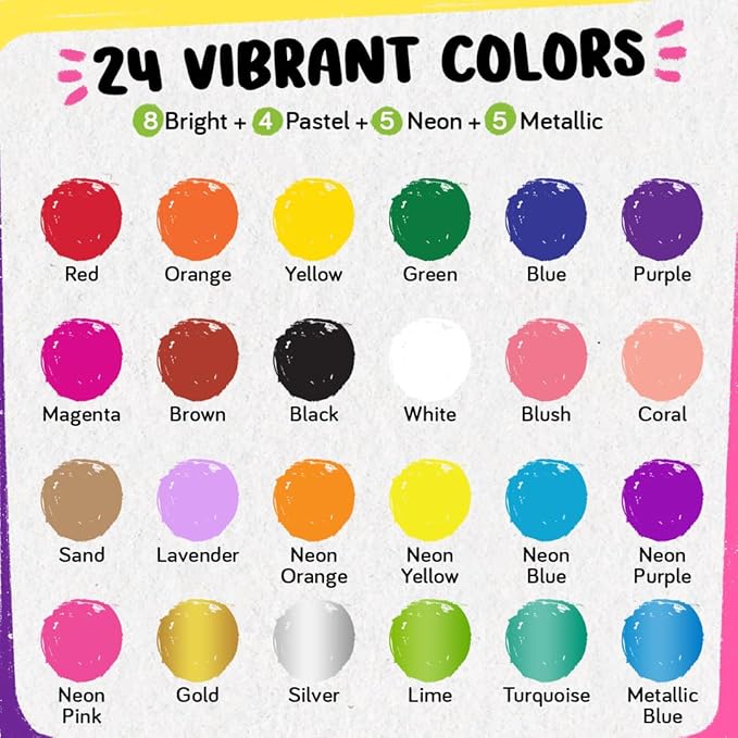 24 Tempera Paint Sticks for Kids with Coloring Book - Washable, Non-Toxic Markers for Toddlers | Works on Paper, Canvas, Wood, Cardboard - Art Craft Supplies, Painting Crayons Ages 1 2 3 4 5 6