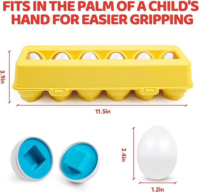 Egg Toys for Toddlers 1-3,Montessori Geometric Eggs Early Fine Motor Skills Learning Color Shape Sorting Matching Game Easter Basket Stuffers for Kids Boys Girls