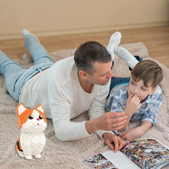 Larcele Micro Building Blocks Set, DIY Mini Building Toy Bricks for Age Over 12 Years, 1296 Pieces KLJM-05 (Munchkin Cat-Orange)