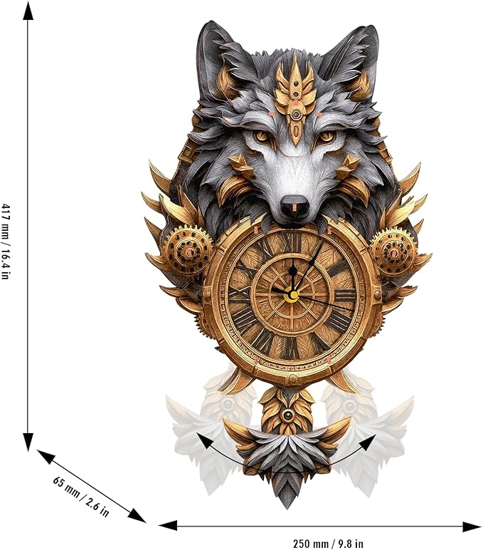 3D Puzzle for Adults Clock - Grey Wolf Clock Design Model Kit-Mechanical DIY Pendulum Clocks with Roman Numerals-Desk Home Office Decor Personalized Gift for DIY Lovers