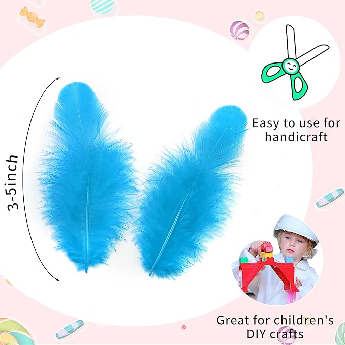 Soarer 300pcs Turquoise Feathers for Crafts - 3-5inch Craft Feathers Bulk for Wedding Home Party, Dream Catcher Supplies and DIY Crafts(Turquoise)