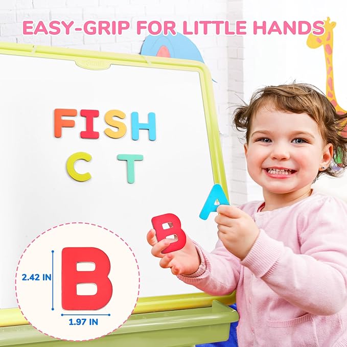 JoyCat Wooden Magnetic Letters and Numbers, Large ABC 123 Alphabet Fridge Magnets for Toddlers & Kids, Uppercase Letters, Math Symbols, Preschool Educational Learning Refrigerator Toy Set (63 PCS)