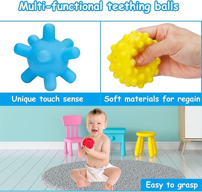 Baby Sensory Montessori Toys for 6-12-18 Months Sensory Balls Pull String Toys for Babies 0-6 Months Teething Developmental Travel Toy for 1 Year Old Boy Girl Birthday Gift 6-9-12 Month Old Infant Toy