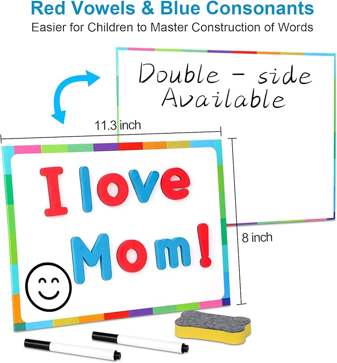 Magnetic Letters Kit, A-Z Foam Magnetic Letters, Alphabet Letters with Large Double-Side Magnet Board and Learning Cards, Educational Refrigerator Magnets for Preschool Learning Spelling (Blue/Red)