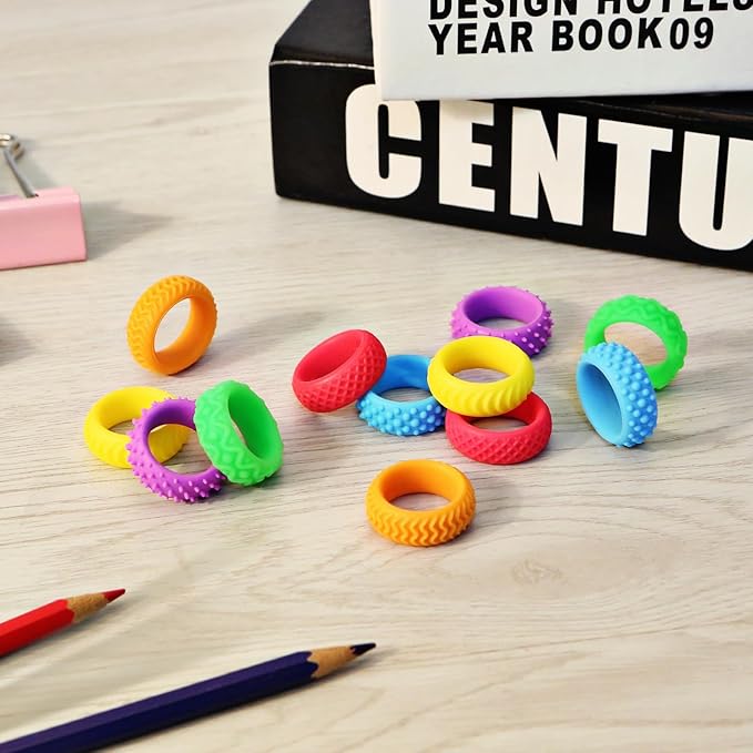 Sensory Toys Fidget Rings for Kids - 36 Pcs Chewable Silicone Quiet Classroom Fidget Toys Bulk, Spiky Small Anxiety Relief Items for ADHD Autism