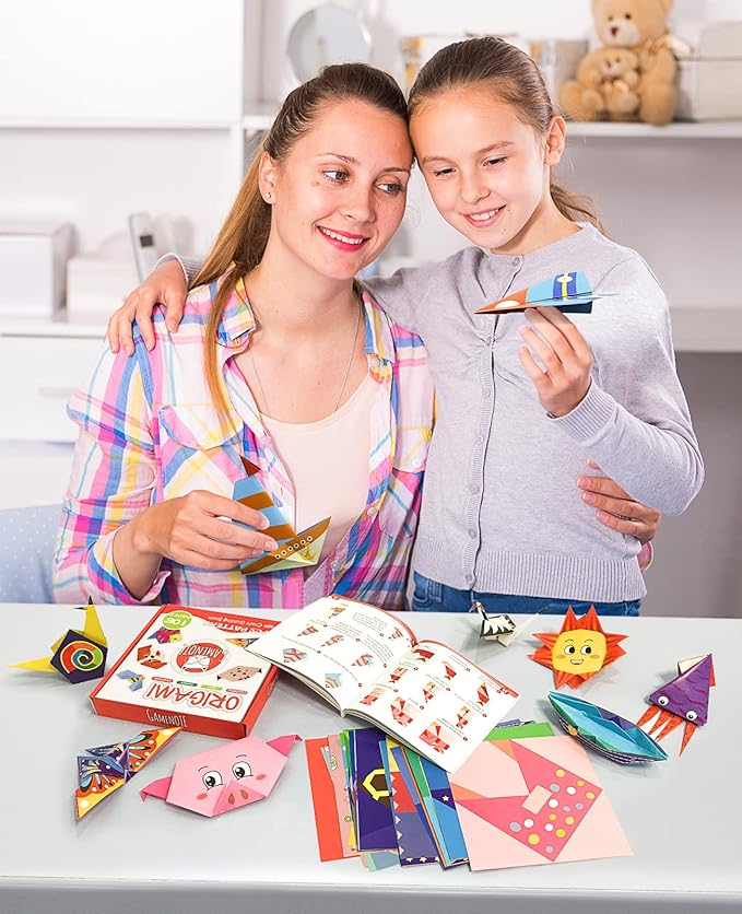 Gamenote Colorful Origami Kit for Kids 54 Projects 120 Double Sided Origami Paper 12 Sheets Practice Papers Instructional Origami Book Origami Gift for 4+ Girls Boys Adult Beginners Training Craft