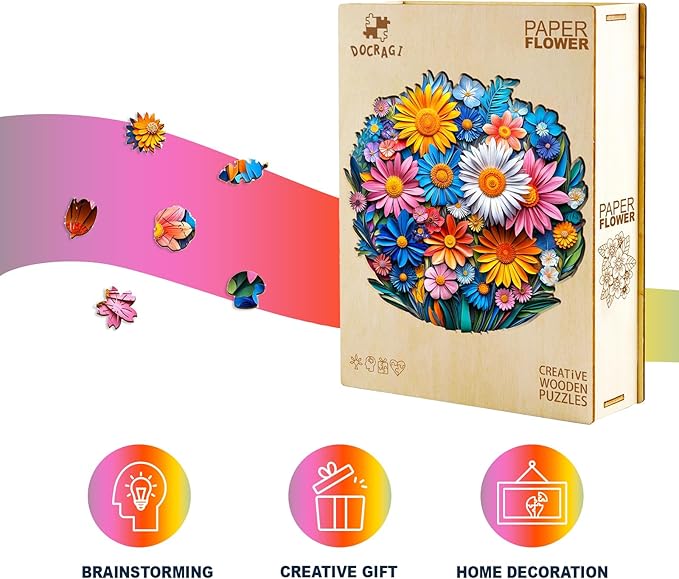 Wooden Puzzles for Adults - Paper Flower Wooden Jigsaw Puzzle - Unique Animal Shaped Wood Puzzles Adult - Christmas Birthday Gifts for Adults/Friends/Family - 200pcs 11.4 * 11.3in