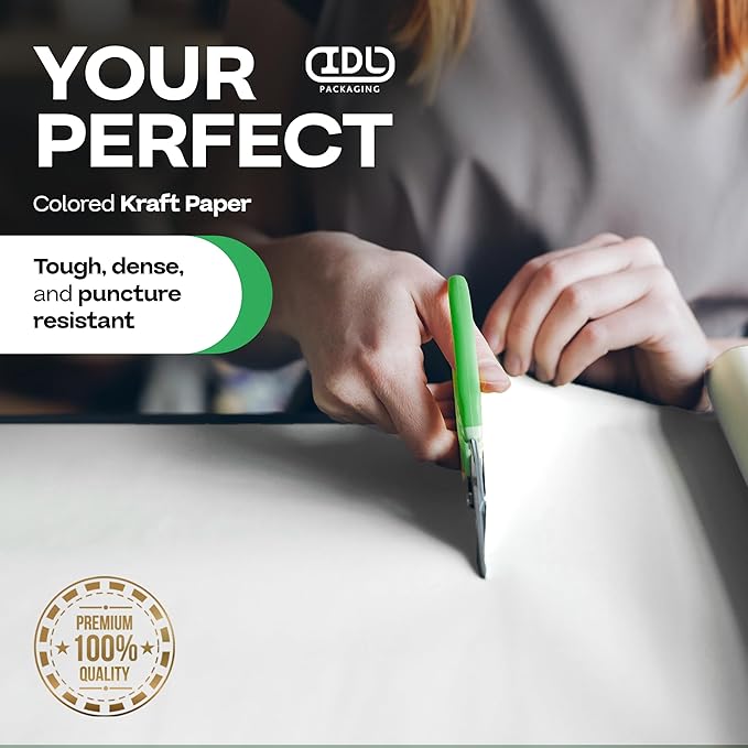 White Paper Roll 36" x 1200" (100 feet) - USA-Made Quality White Kraft Paper 50lb Thickness for Packing, Moving, Shipping & Crafts/Arts - 100% Recyclable Natural Wrap Material by IDL Packaging