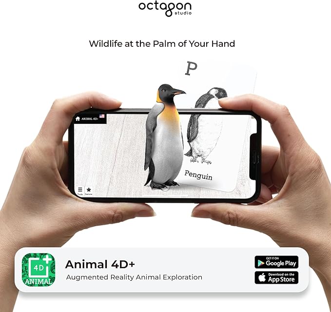 4D+ Augmented Reality Flashcards for Kids – Educational STEM Cards with Free App – Interactive Learning for Ages 4+ (Animal 4D+)