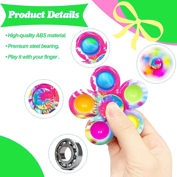 50Pcs Fidget Spinner Bulk Toys, ADHD Autism Fidgets for Teens Toddler, Sensory Pop it Fidget Toys Pack, Party Favors Gifts for Kids 8-12 3-5, Classroom Prizes for Girls Boys Students
