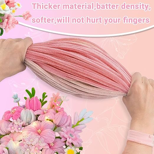 400 Pcs Pipe Cleaners Craft Kit and Craft Supplies Set, 4 Colors Chenille Stems Craft Kits. Includes Floral Tape, Wire, Stems and More, DIY Arts and Crafts Supplies for Flower Making (Pink)