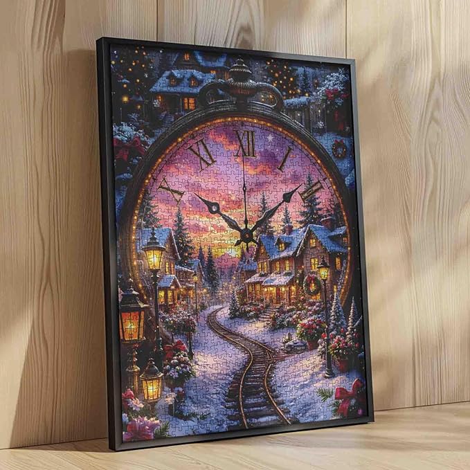 1000 Piece Jigsaw Puzzles for Adults Christmas Eve Painting Jigsaw Puzzle Winter Wonderland Puzzles 20''x27”inch Clock Towers with Xmas Trees DIY Puzzle Art 1000 Pieces Wall Decor Family Challenging