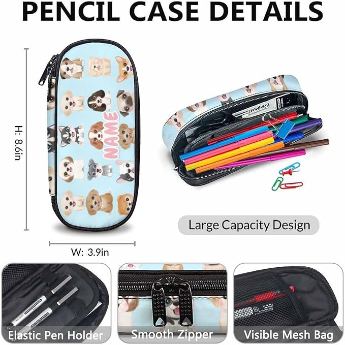 Custom Dog Backpack with Lunch Box, Set of 3 School Backpacks Matching Combo, Cute Blue Bookbag and Pencil Case Bundle