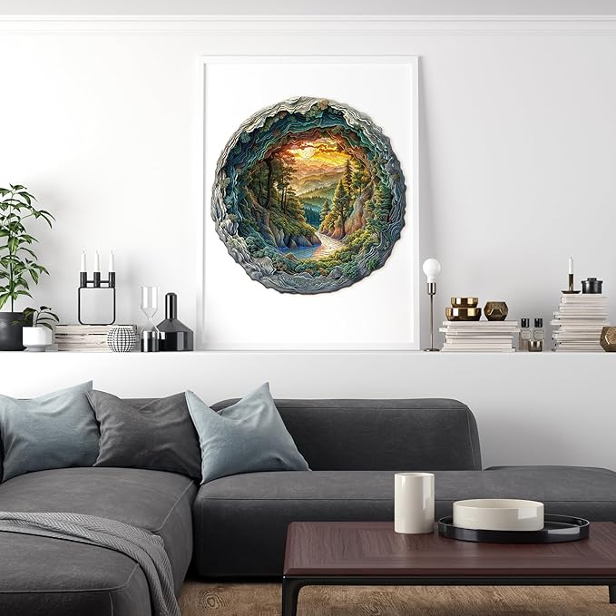 Wooden Puzzles for Adults, Wooden Jigsaw Puzzles for Adults Kids, 3D Cave Forest Unique Shaped Wood Puzzles Adult, Creative Birthday Gifts for Friends Family Game (8.5 * 8.4in 100pcs)