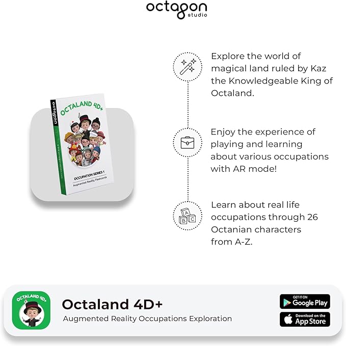 4D+ Augmented Reality Flashcards for Kids – Educational STEM Cards with Free App – Interactive Learning for Ages 4+ (Octaland 4D+)