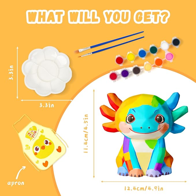 Paint Your Own Axolotl Lamp Kit, Art Supplies Arts and Crafts for Kids Ages 8-12, Creativity Painting Kit Toy for Girl Boy Teen, DIY 3D Axolotl Night-Light, Birthday Gift for Daughter Son