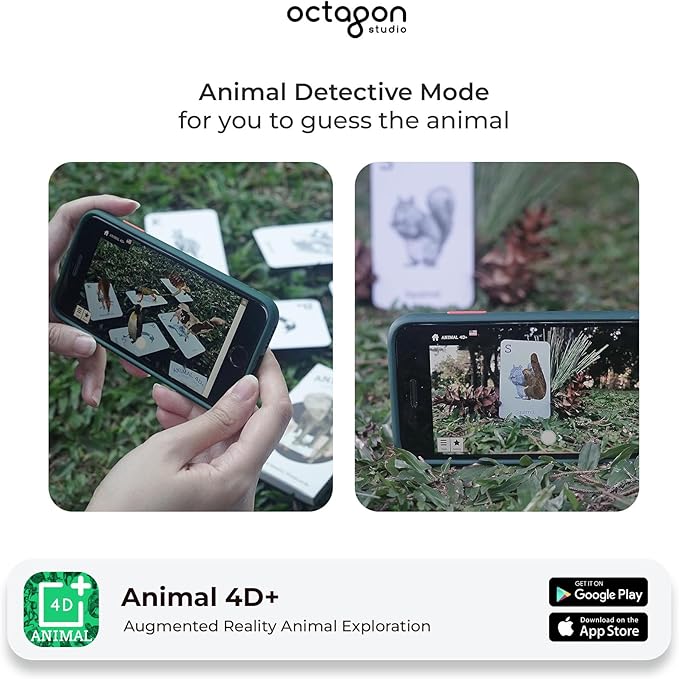 4D+ Augmented Reality Flashcards for Kids – Educational STEM Cards with Free App – Interactive Learning for Ages 4+ (Animal 4D+)