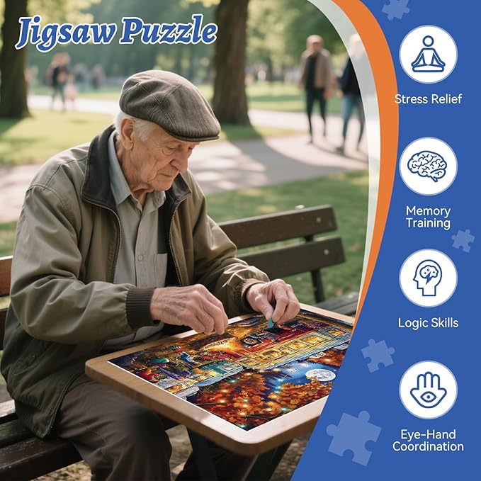 500 Piece Puzzle for Adults, Jigsaw Puzzles, Campfire Night Jigsaw Puzzle 500 Pieces with Moon and Cars, Birthday Party Game for Family, Kids and Adults, Relaxing Funny Puzzle (20.5" x 15")