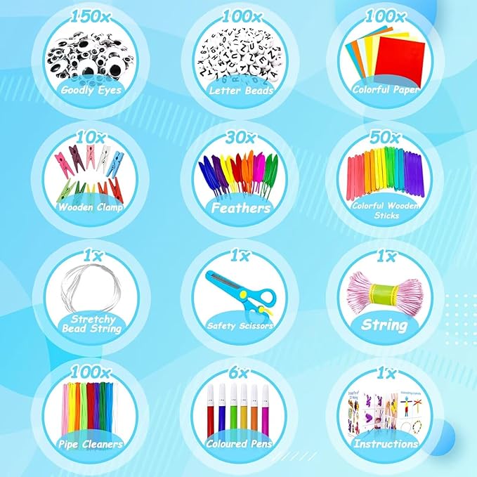 3000 Arts and Crafts Supplies for Kids Craft Kit All in 3 Layered Craft Box with Pipe Cleaners Crafts for Kids Age 4-6, 6-8, 8-12 DIY School Supplies Materials Set Toys Gifts for Girls Boys, Blue