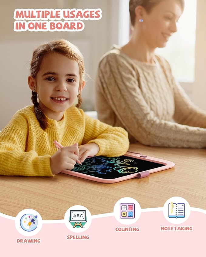 TEKFUN Toddler Boy Toys, LCD Writing Tablet for Kids, Doodle Board Dinosaur Toys, Travel Essentials Toys for 3 4 5 6 Year Old Boys Girls, Easter Birthday Christmas Gifts (10inch Pink)