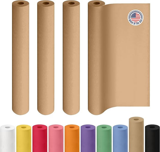 Brown Paper Roll 36" x 1800" (150 feet), Pack of 4 - USA-Made Wrapping Kraft Paper 50lb Thickness for Packing, Moving, Shipping, Crafts/Arts - 100% Recycled Natural Material by IDL Packaging
