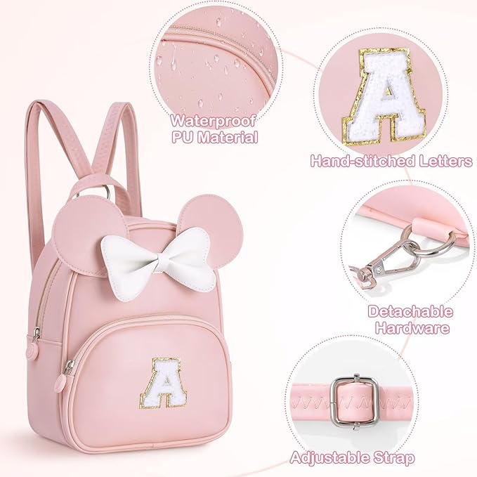 Backpack for Girls Kids Toddler, Bookbag for Teen Girl Kids Birthday Gifts, School Backpack for Girls with Cute Bow, Initial Purple D