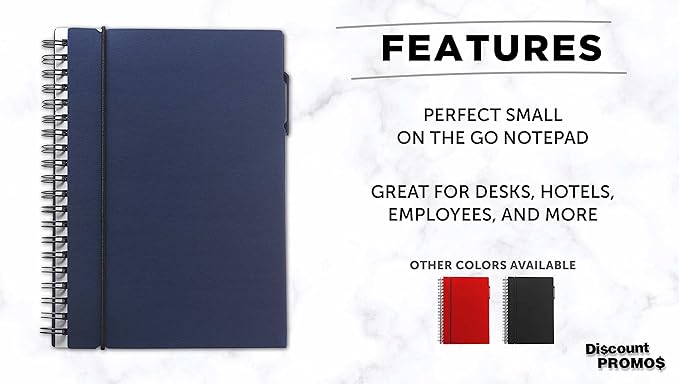 DISCOUNT PROMOS Spiral Notebooks with Elastic Closure Set of 10, Bulk Pack - Perfect for School, Office, Business and More - Navy Blue