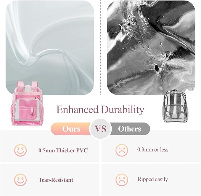 PACKISM Clear Backpack - 17 inch Heavy Duty Clear Backpacks for School, Large Transparent Bookbag for Students (Age 12+)