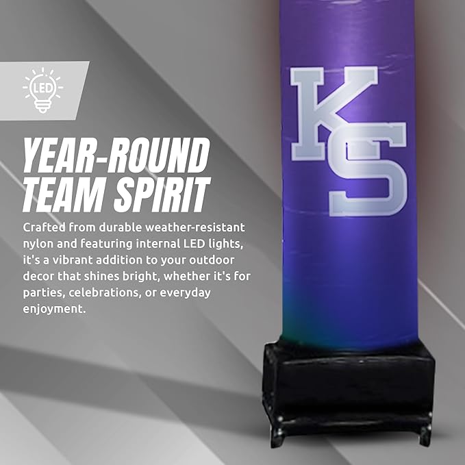 NCAA K-State Wildcats Football Wacky Waving Inflatable Tube Guy with LED Lights & Built-in Blower - 6" x 36" x 96" Inflatable Tube Man Crazy Sports Fan Outdoor Party Decoration