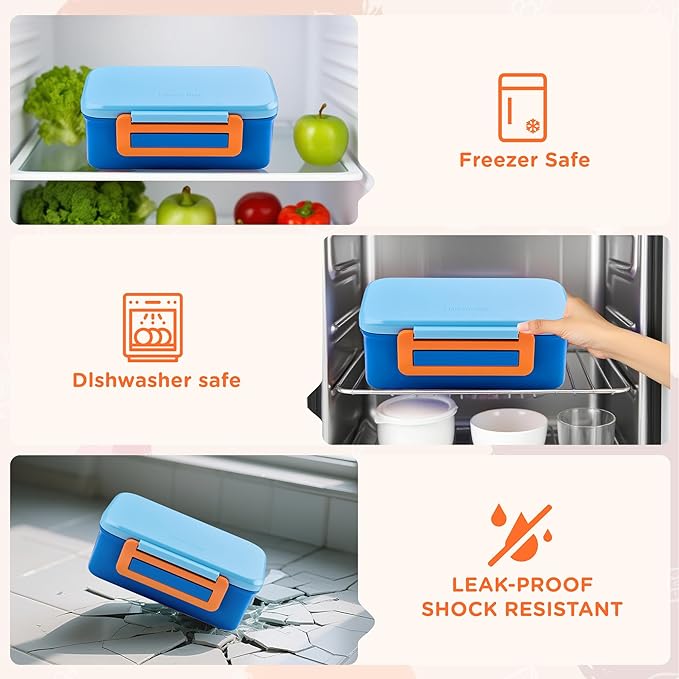 MAISON HUIS Kids Bento Box Set - Includes 8oz Soup Thermo, Insulated Lunch Bag & 17oz Stainless Steel Water Bottle, 5-Compartment Bento Box with Built-In Ice Pack, Leak-Proof & BPA-Free(Blue)