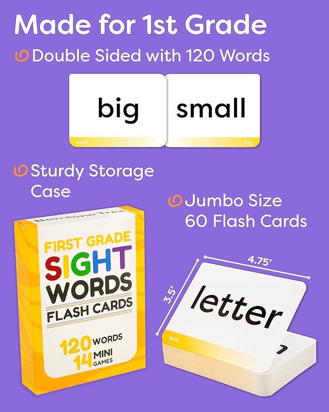 Sight Words Flash Cards 1st Grade - 120 High Frequency Words from Dolch's and Fry's Lists for 6-7 Years