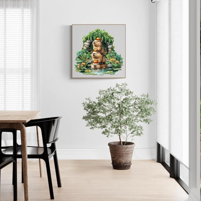 Wooden Puzzles for Adults - 100 Pieces Capybara Wooden Puzzle - Unique Animal Shape Wood Cut Puzzles - Eco-Friendly Home Office Decor (S - 8.5 * 8.1in)