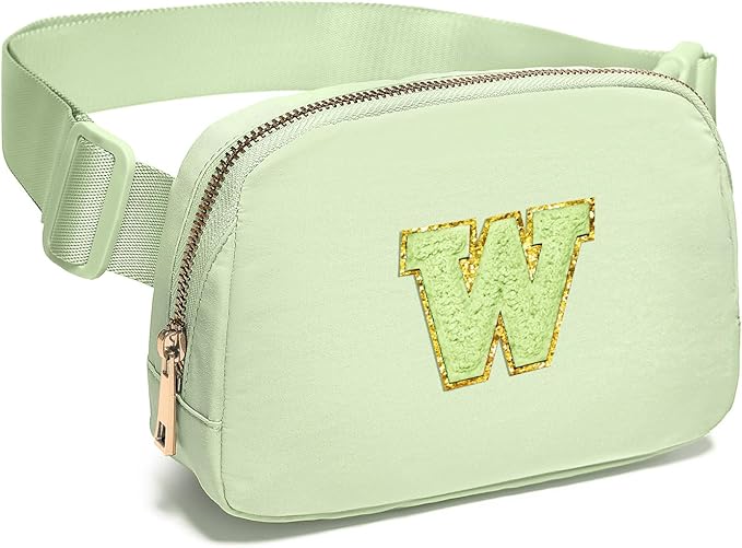 Gitus Gifts for 8 9 10 11 12 Year Old Girls Belt Bag Fanny Pack Crossbody Bags with Initial Letter Patch Cute Stuff Birthday Gifts for Teen Girls Women Personalized Trend Stuff (Light Green-W)