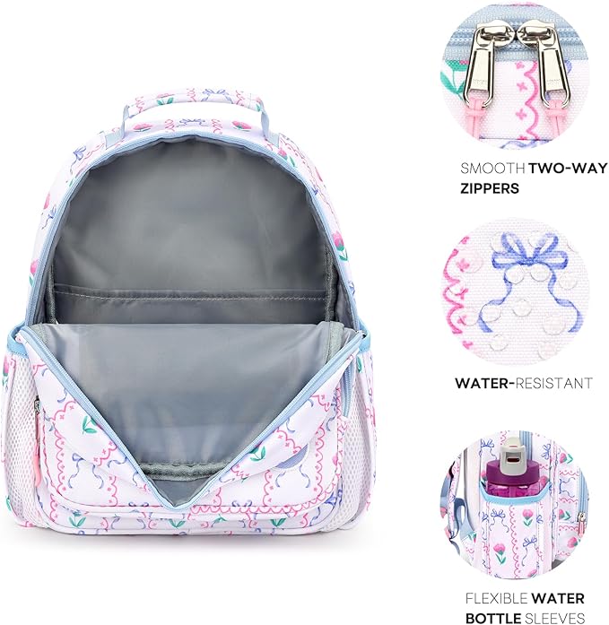 mibasies Toddler Backpack for Girls 2-4: Preschool Kindergarten Backpack - Cute Kids Backpacks for Girls - Bowknot Rose Sky Blue