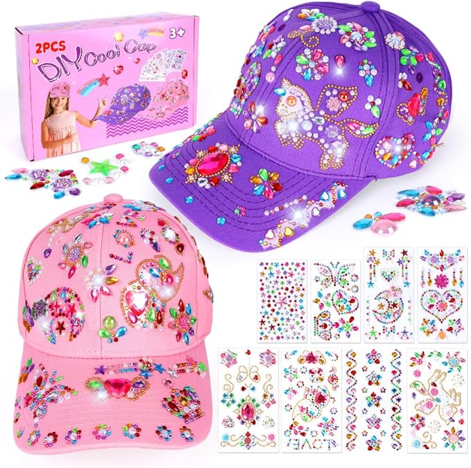 MUNDIDO Unicorn Craft Kit for Girls 5-12: Stickers, Glitter Gem Sun Hat & Baseball Cap | Birthday Gifts, Arts and Crafts Toys Gift for 6-10 Year Old Kids Girls | Crafts Gift for Boys Age 7-9 Year Old