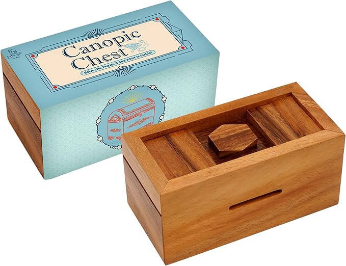 BSIRI Canopic Chest- Challenging Brain Teaser Wooden Box Mind Puzzles and Use as Money Box, Stash Box, Jewelry Box, 3D Puzzle Lock Box, Gift Card, Money Puzzle Box for Cash Gift