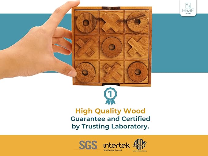 BSIRI Wooden Tic Tac Toe Game - Brain Teaser Puzzles for Adults and Unique Gifts for Kids, Coffee Table Decor Living Room Decor Modern Wood Decor, Classic Board Games for Family (5.5 Inch)